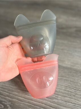 Silicone Snack Pouches - Pink & Gray Cat Ear Design (Set of 2) "zip top"